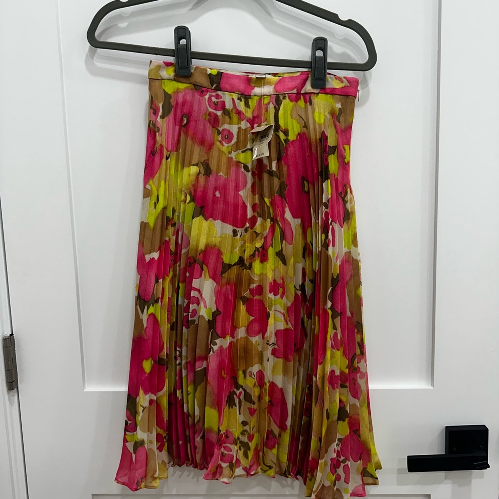 Loft Floral Pleated Skirt - Pink, Green, Brown